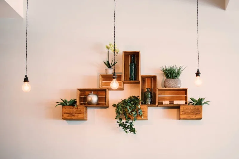 Custom wooden wall-mounted display shelves
